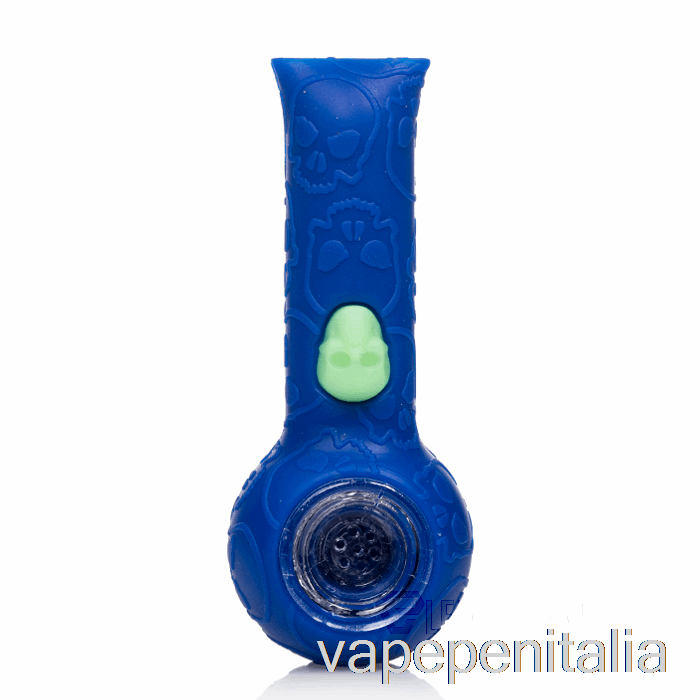 Penna Vape Stratus Pipa A Mano Con Teschio In Silicone Blu Scuro / Uv Ape (blu / Uv Verde Ape)